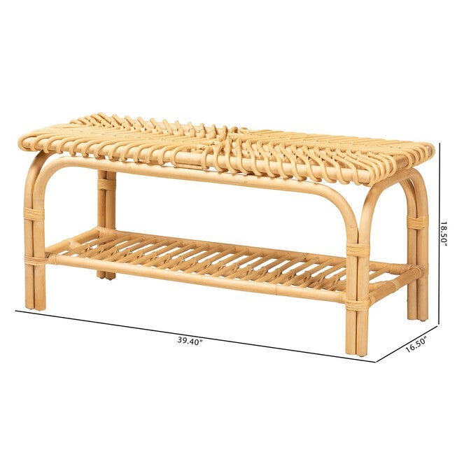 Himari Modern Bohemian Natural Brown Rattan Accent Bench, , alternate image number 7