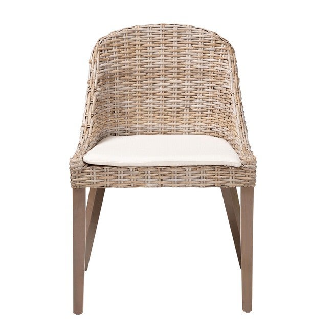 Lara Bohemian Grey Kubu Rattan And Mahogany Wood Dining Chair, , on-hover image number null