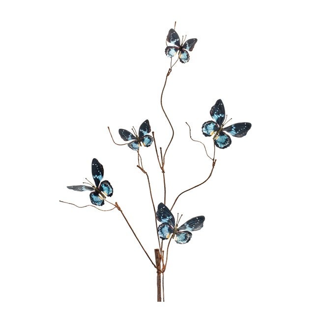 Blue and Black Wire Butterfly Spray (Set of 6), BLUE/BROWN, alternate image number null