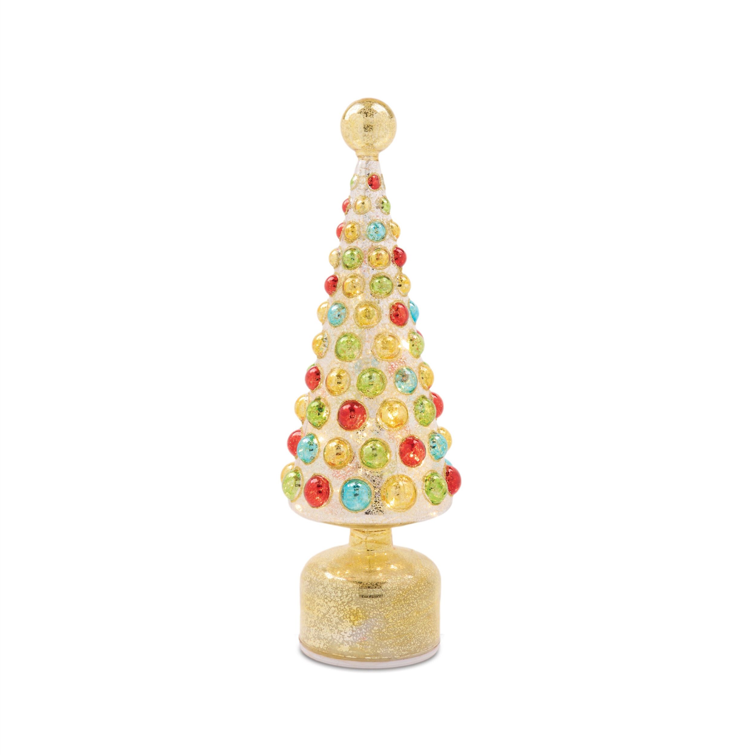 LED Mercury Glass Rotating Christmas Tree (Set of 2), GOLD RED GREEN, alternate image number 3