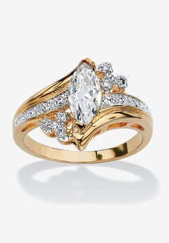 Gold-Plated Marquise Cut Engagement Ring Cubic Zirconia