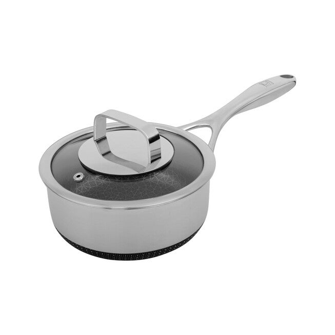 LIVWELL DiamondClad™ 1.5 Quart Hybrid Nonstick Stainless Steel Saucepan and Lid, Dishwasher Safe, PFOA-free – Silver/Black, SILVER, hi-res image number null