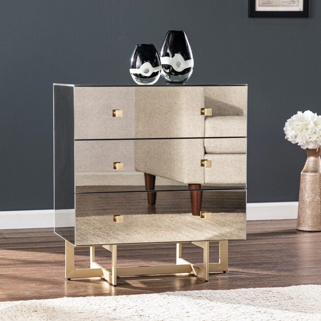 Castlelaire Mirrored 3 Drawer Chest, GOLD, hi-res image number 0
