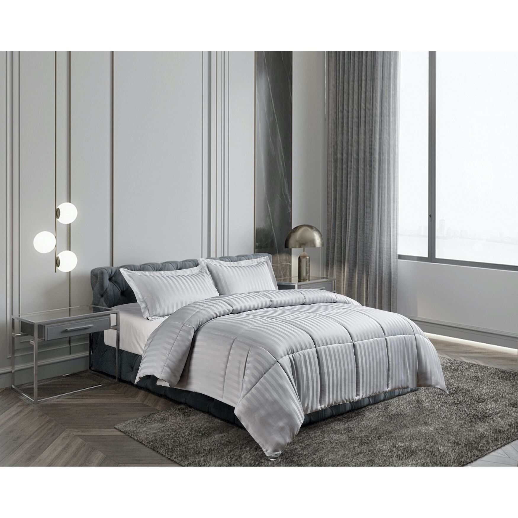 Kathy Ireland 3-PC Reversible Down Alternative Comforter, Platinum Silver, PLATINUM, hi-res image number 0