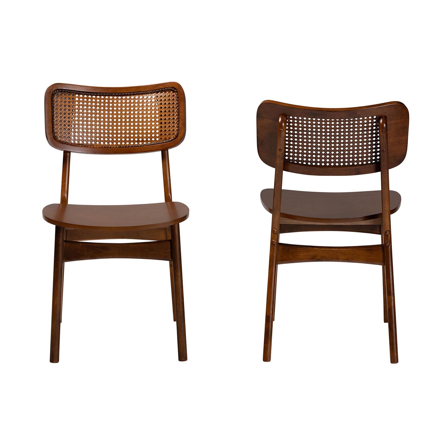 Tafari Mid-Century Modern Walnut Brown Finished Wood and Rattan 2-Piece Dining Chair Set, , alternate image number 20