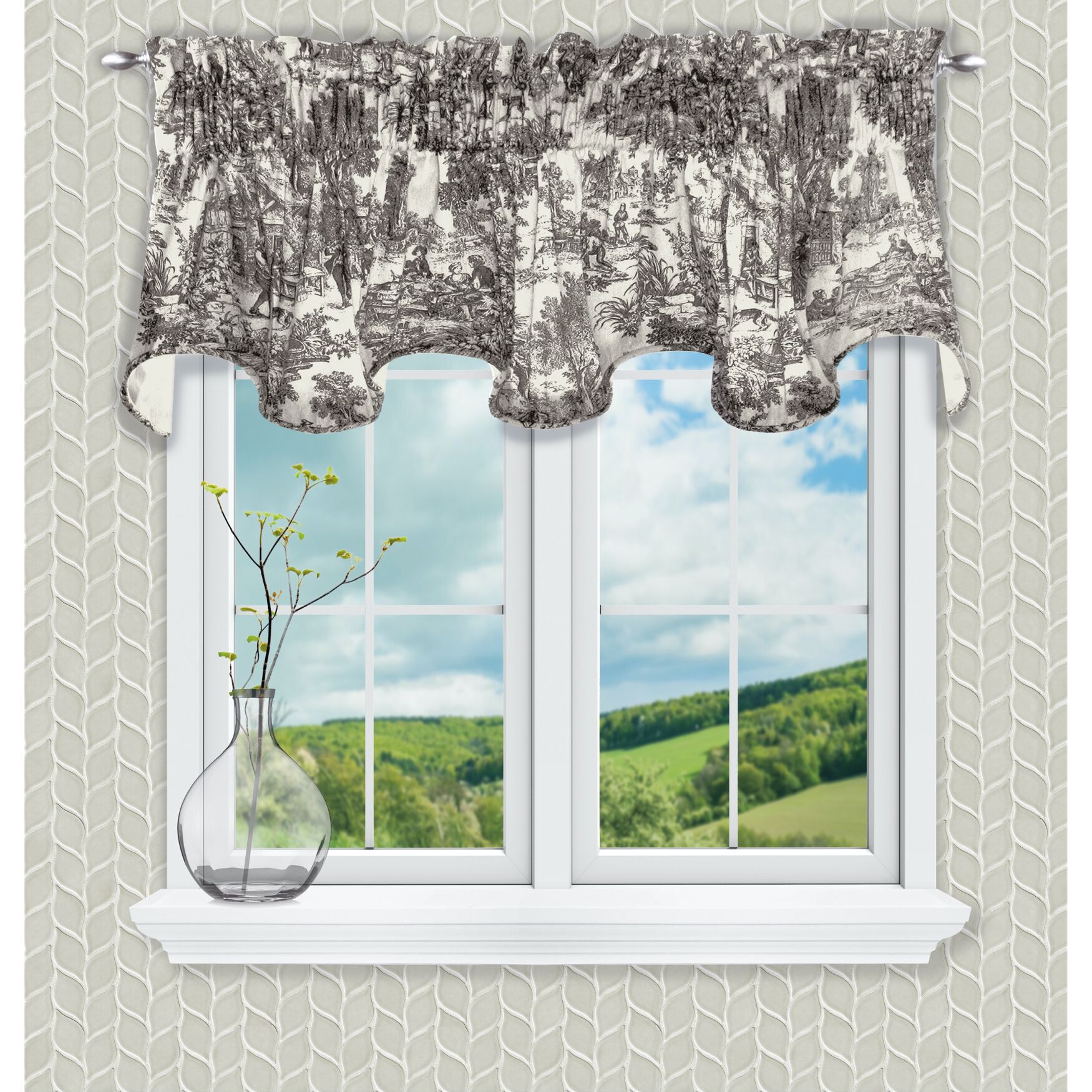 Victoria Park Lined Scallop Valance, BLACK, hi-res image number 0