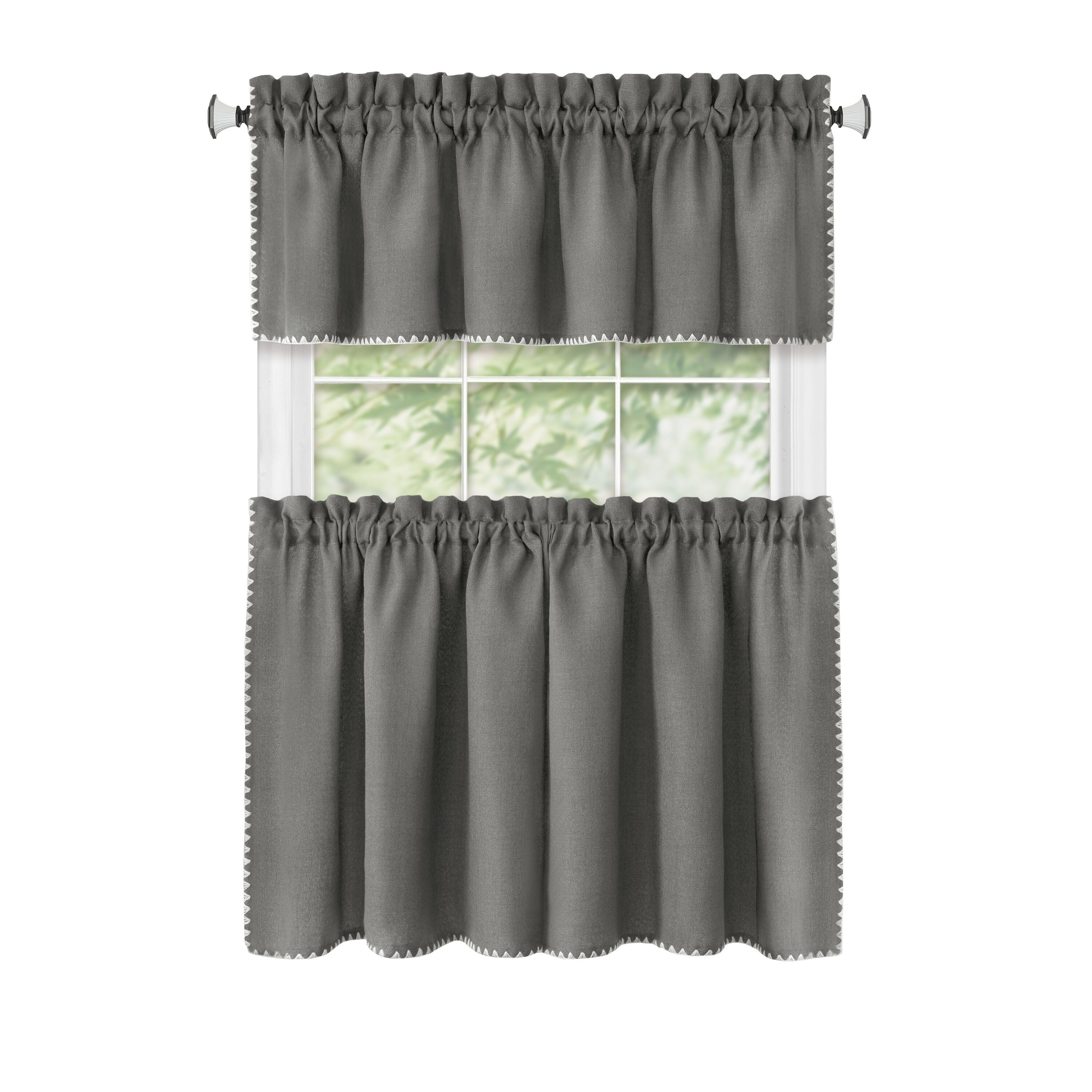 Kendal Tier and Valance Window Curtain Set, GREY, alternate image number 1