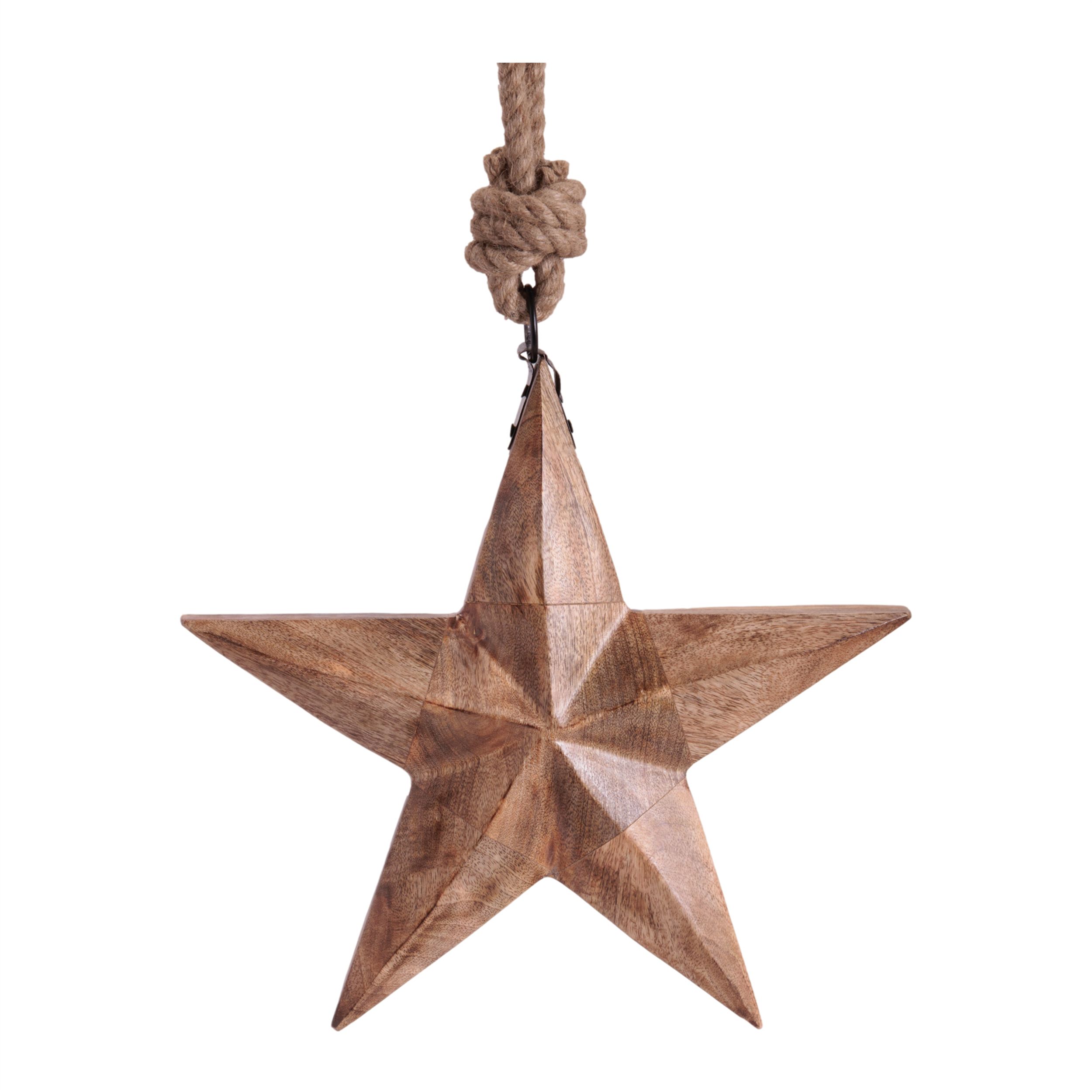 Wood and Jute Star Ornament 14.75 inchesH, BROWN, hi-res image number 0