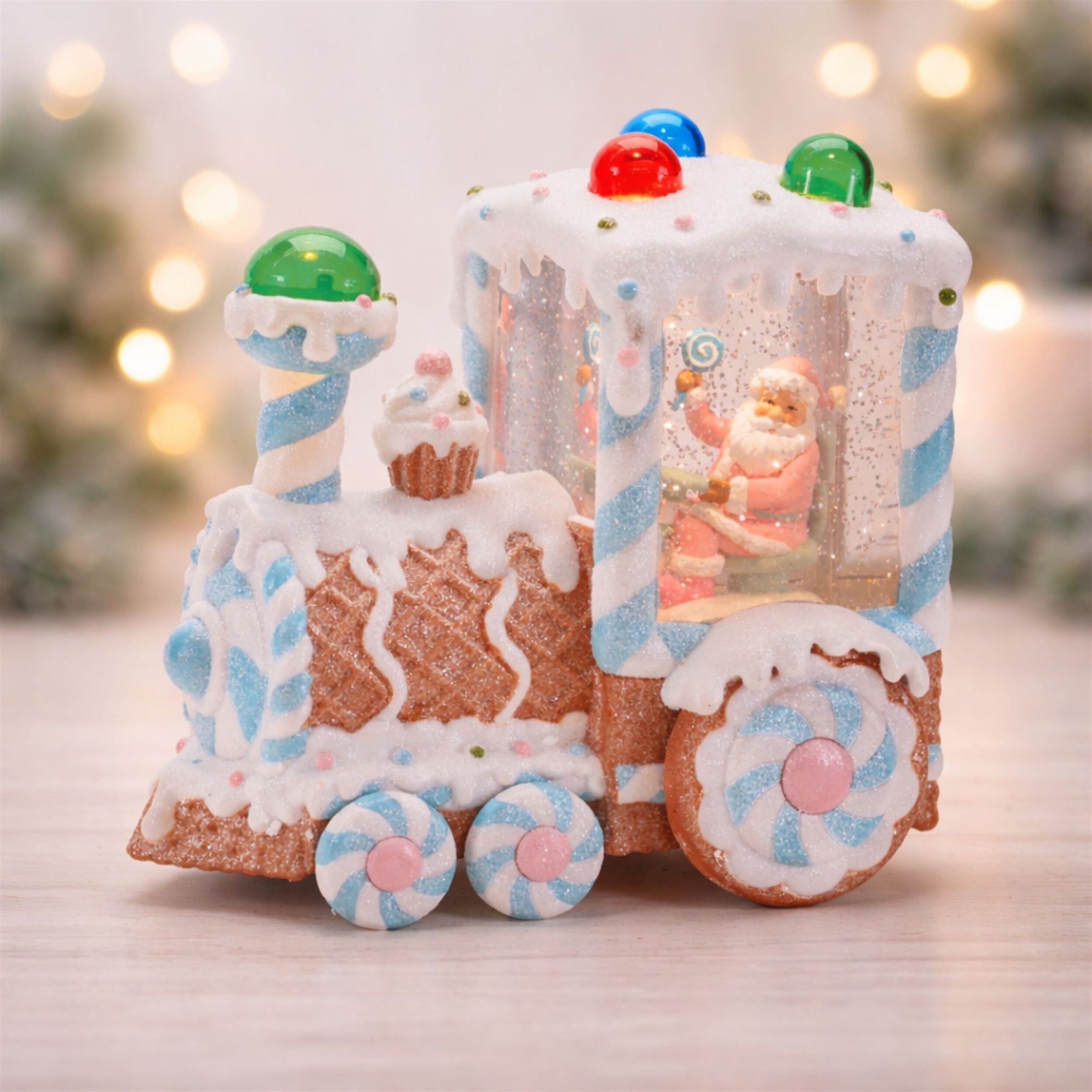 LED Santa & Gingerbread Bakery Snow Globe 7 inchesH, WHITE BROWN BLUE, alternate image number 2