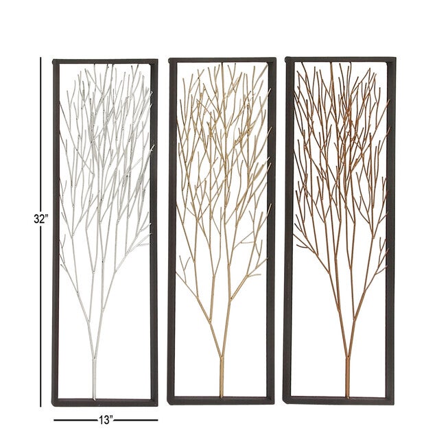 Set Of 3 Black Metal Modern Floral Wall Decor, , alternate image number null