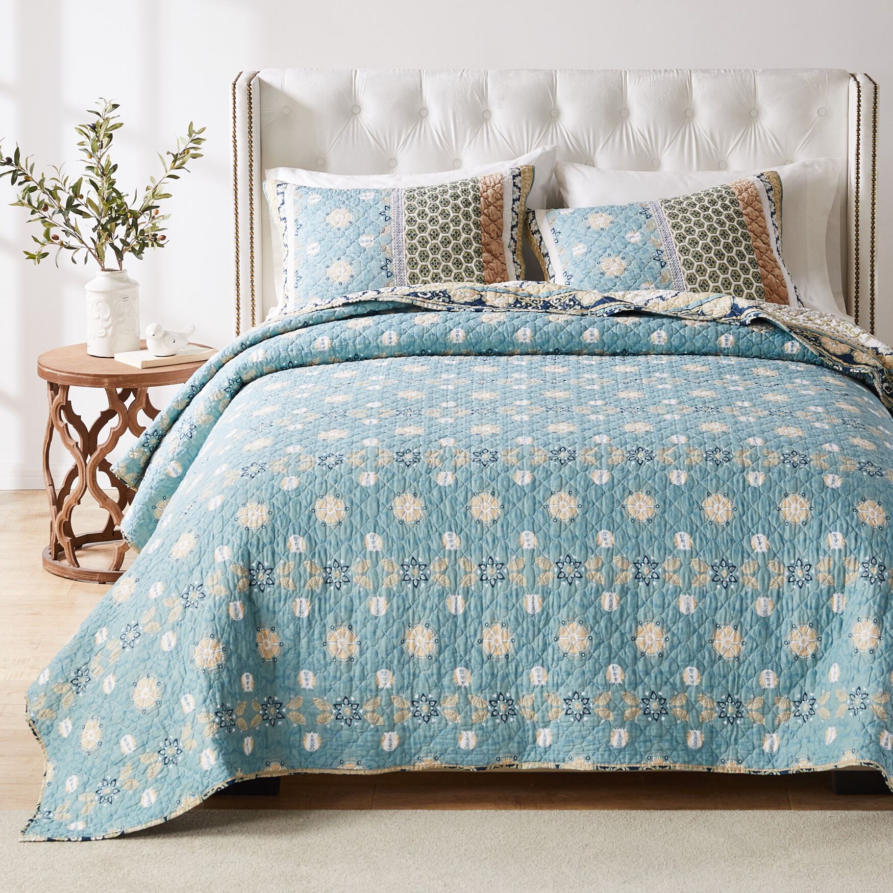 Thalia Bohemian Floral 100% Cotton Quilt Set, , on-hover image number 1