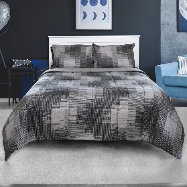Shaded Stripe Grey Microfiber Comforter Set, , on-hover image number null
