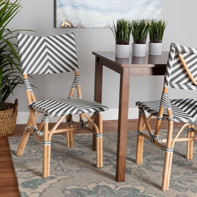 Shai Modern French Grey And White Weaving And Natural Rattan Bistro Chair, , alternate image number null