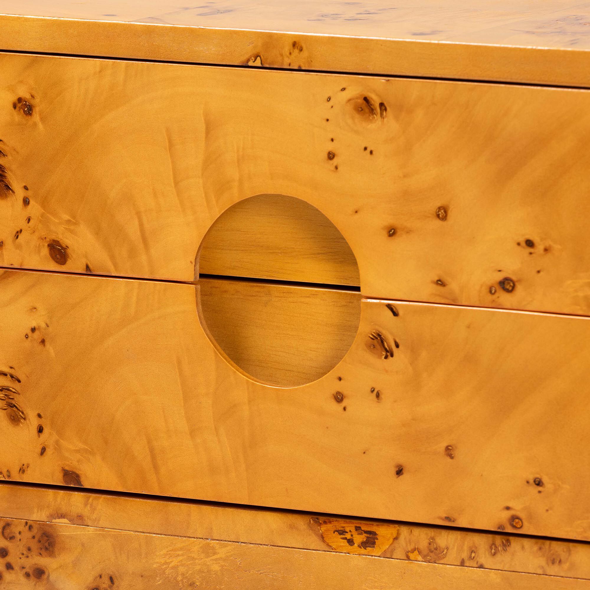 Kayla Modern and Contemporary Natural Light Mappa Real Burl Wood 2-Drawer Nightstand, BURL, alternate image number 5