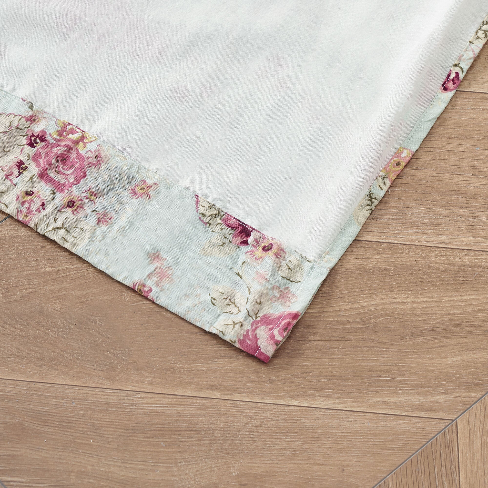 Antique Rose 100% Cotton Window Treatment Valance Curtains, BLUE, on-hover image number 1