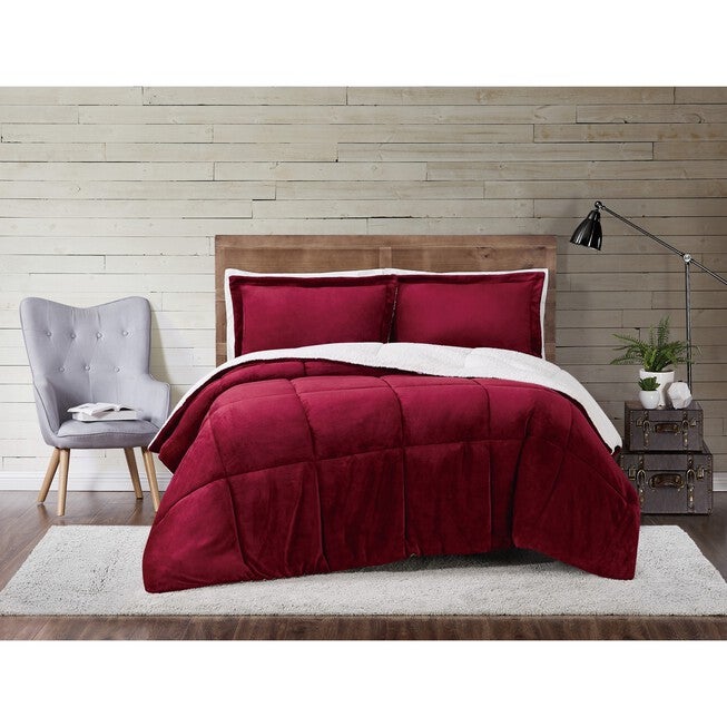 Cuddle Warmth Printed Plaid Comforter Set, CABERNET, hi-res image number null