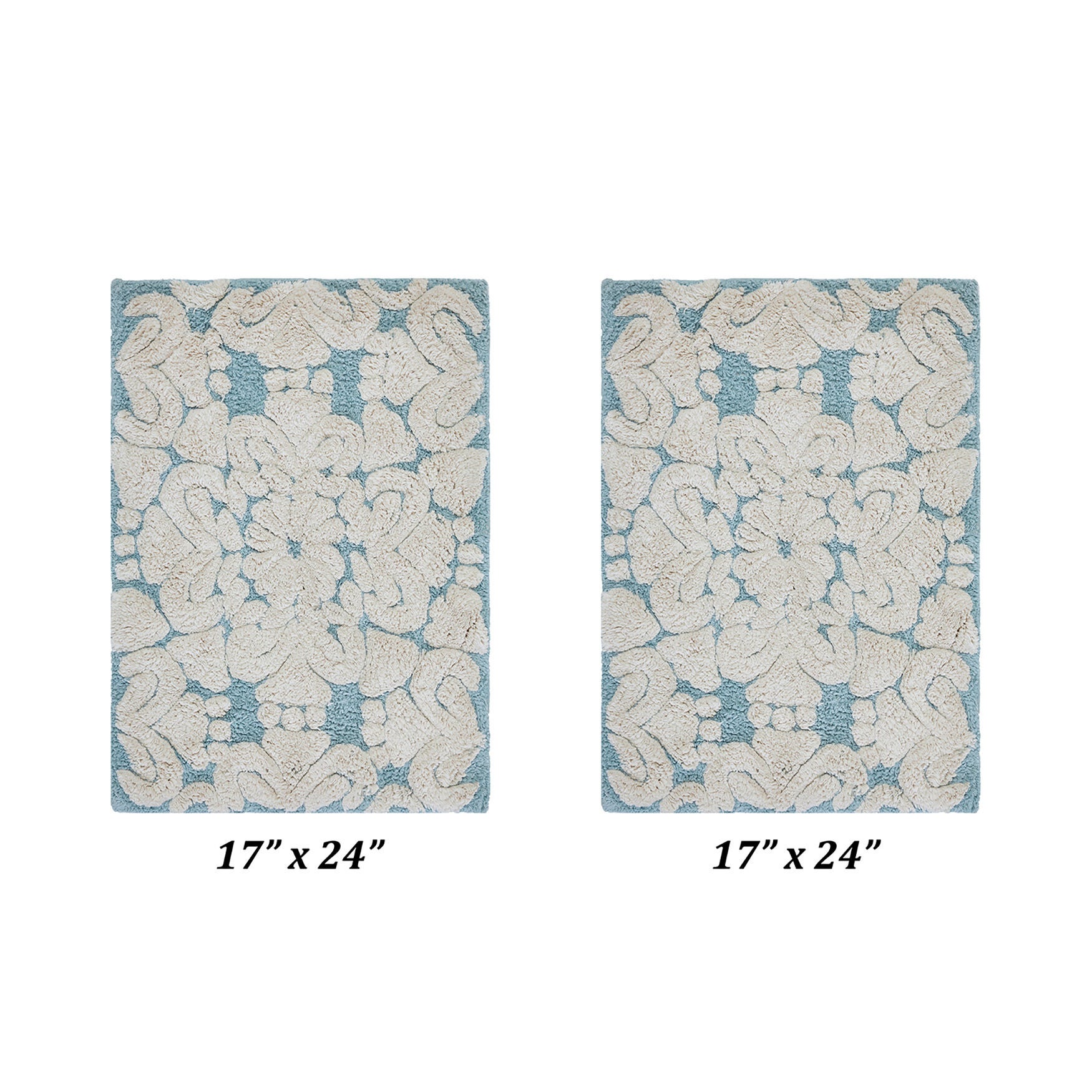 Medallion Collection 100% Cotton 2 Piece (17 inches X 24 inches | 17 inches X 24 inches) Bath Rug Set, BLUE NATURAL, hi-res image number 0