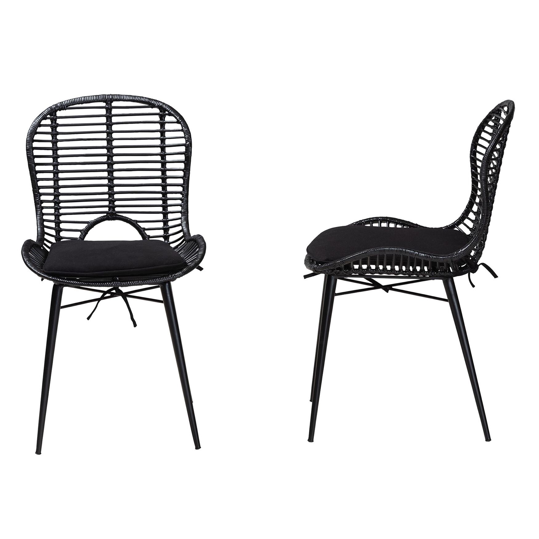 Brenna Modern Bohemian Greywashed Rattan And Black Metal Dining Chair, , alternate image number 9