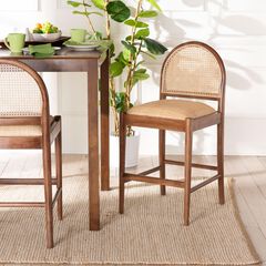 Maryland Modern Bohemian Natural Rattan and Acacia Wood Counter Stool
