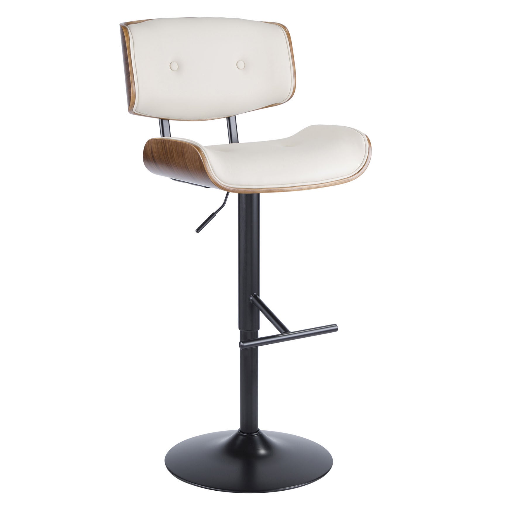 Lombardi Mid-Century Modern Adjustable Barstool In Walnut With Faux Leather Upholstery