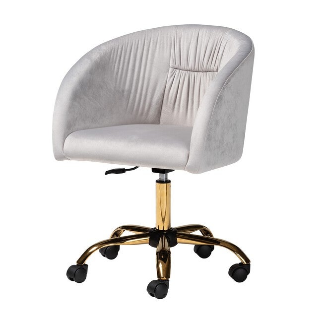 Ravenna Contemporary Glam And Luxe Aqua Velvet Fabric And Gold Metal Swivel Office Chair, GREY GOLD, hi-res image number 0