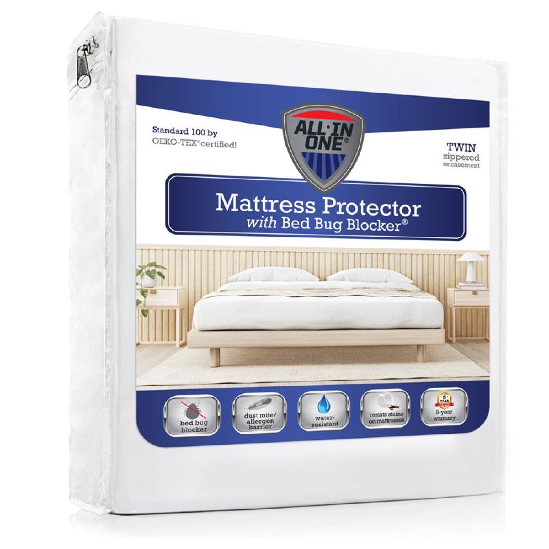 All-In-One Bed Zippered Mattress Cover with Bug Blocker, WHITE, hi-res image number 0