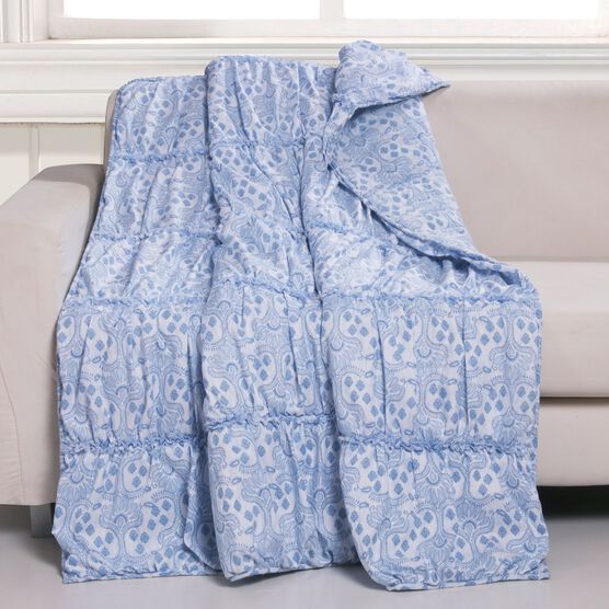 Helena Ruffle Quilted Throw Blanket, BLUE, hi-res image number null
