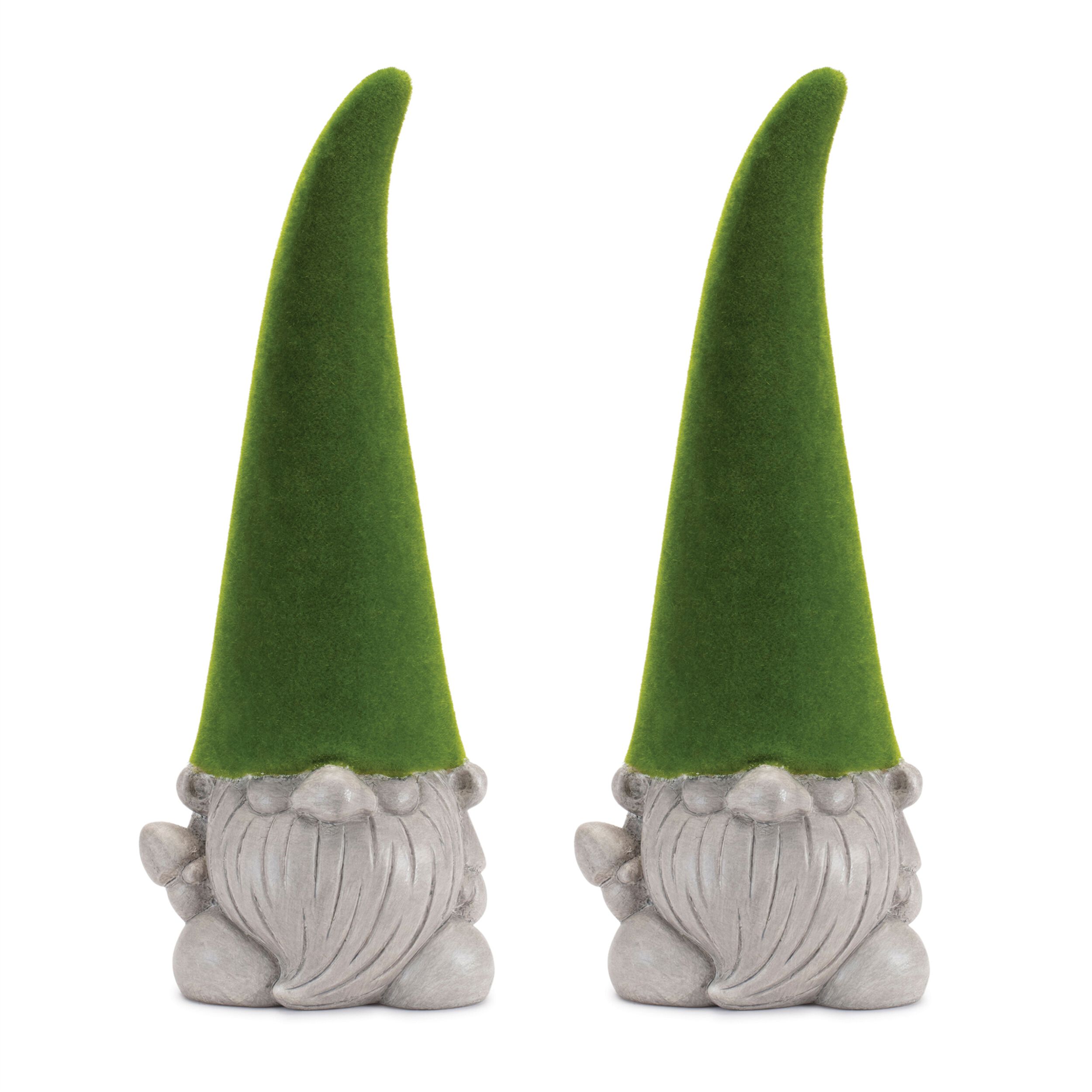 Mossy Terra Cotta Gnome Statue (Set of 2), GREEN/GREY, alternate image number 2