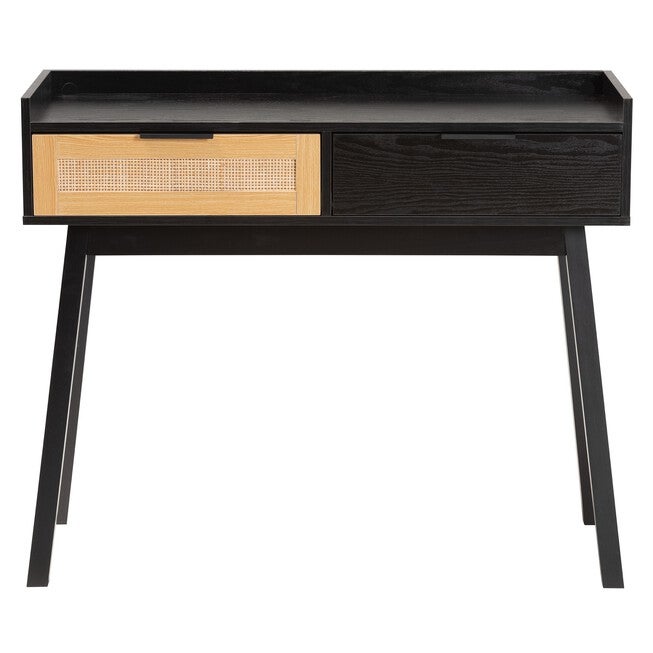 Kalani Mid-Century Modern Two-Tone Espresso Brown And Natural Brown Finished Wood 2-Drawer Console Table, , alternate image number null