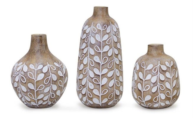 Vase (Set of 3) 5.25 inchesH, 6 inchesH, 8.75 inchesH Resin, BROWN/WHITE, hi-res image number null