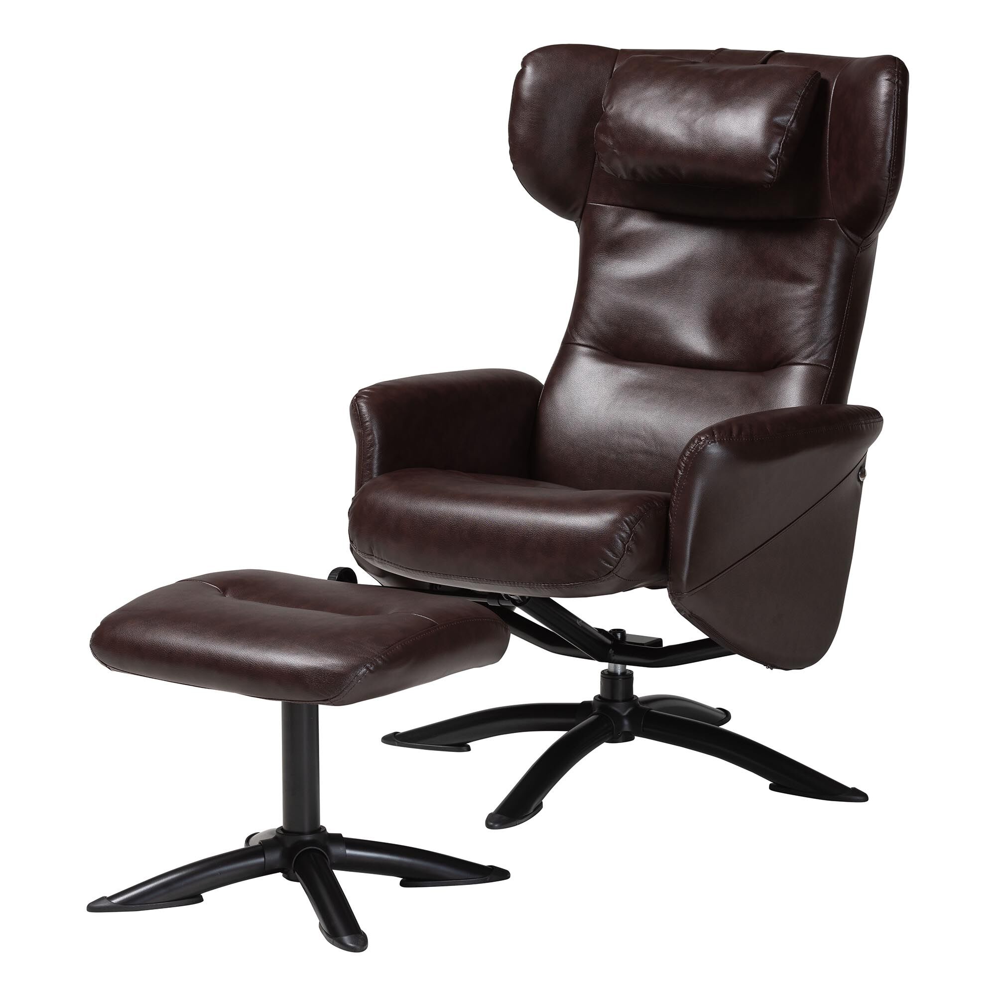 Elwood Modern Brown Faux Leather 2-Piece Lounge Chair and Footrest Set, DARK BROWN, alternate image number 1
