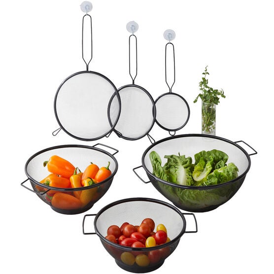 6-pc Strainer and Colander Set, BLACK, hi-res image number null