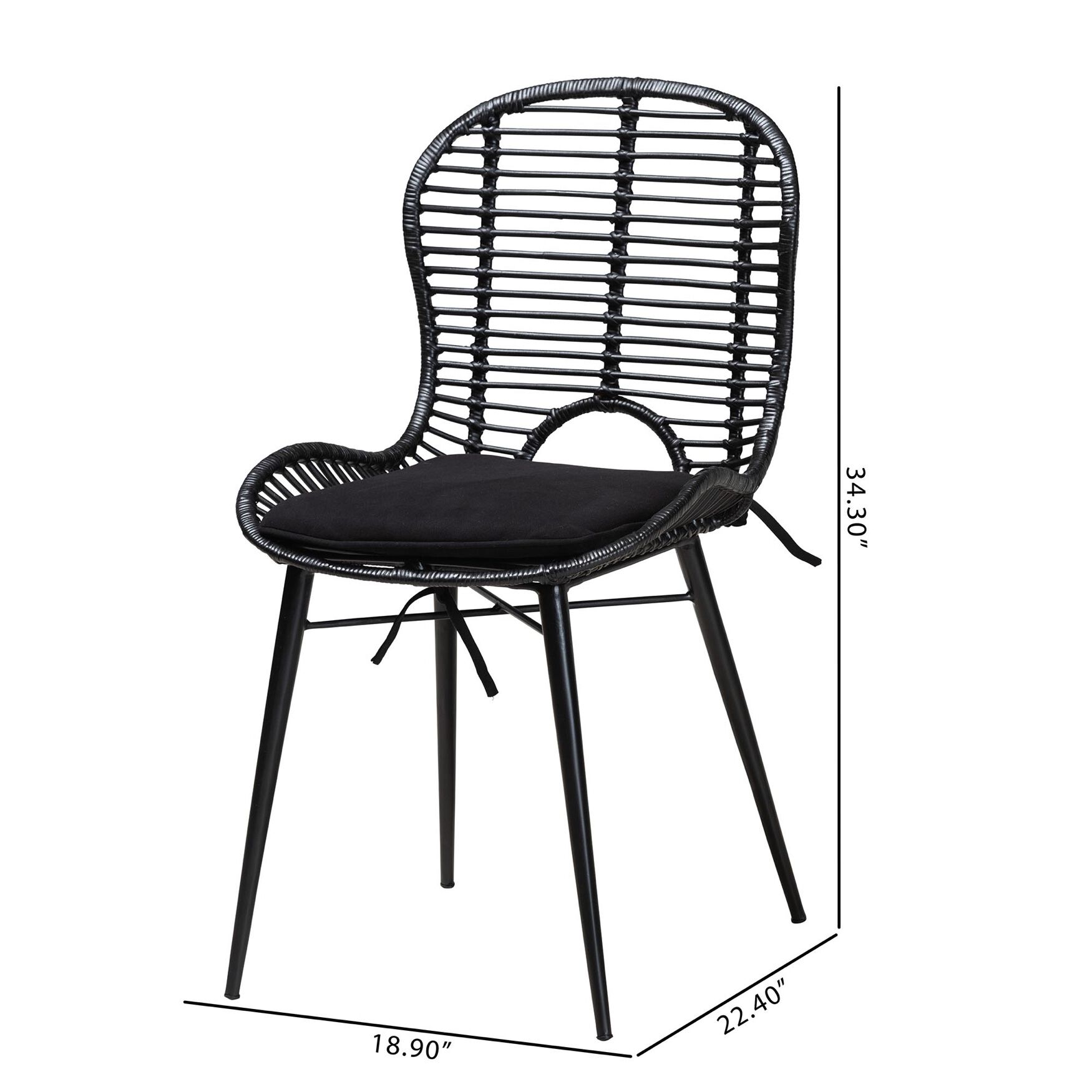 Brenna Modern Bohemian Greywashed Rattan And Black Metal Dining Chair, , alternate image number 14