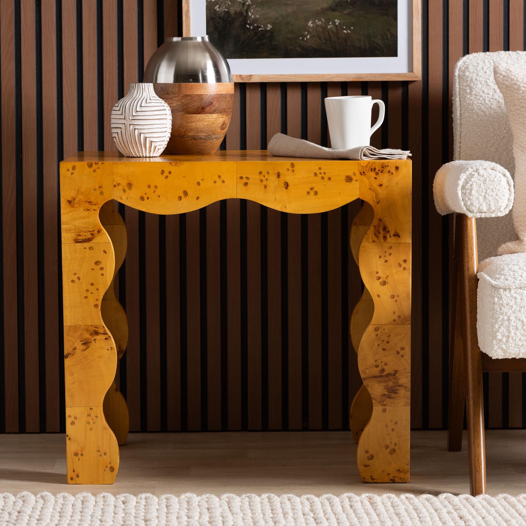Huxley Modern and Contemporary Natural Real Burl Wood End Table, BURL, hi-res image number 0