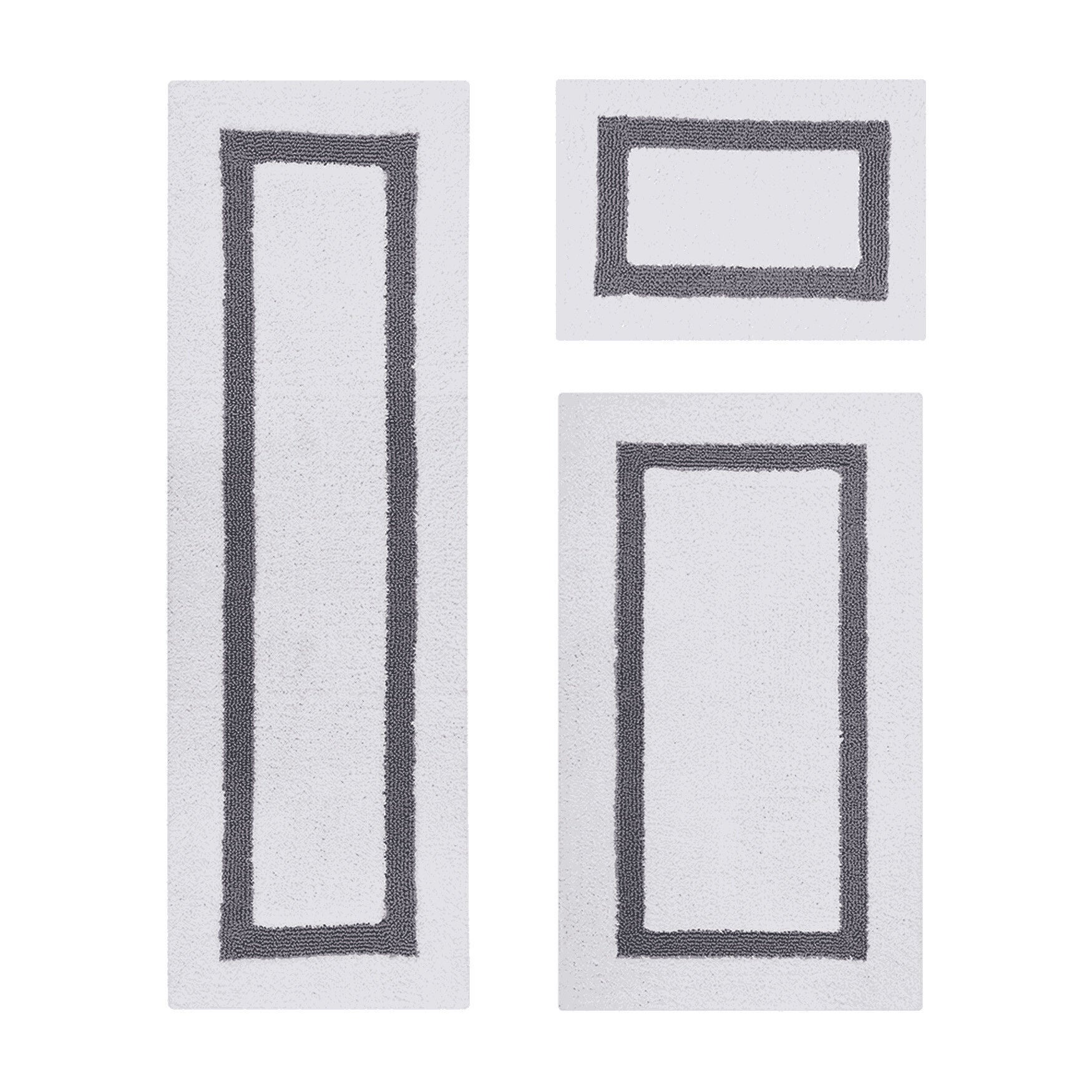 Hotel Collection 100% Cotton 3 Piece (17 inches X 24 inches | 24 inches X 40 inches | 20 inches X 60 inches) Bath Rug Set, WHITE GRAY, hi-res image number 0