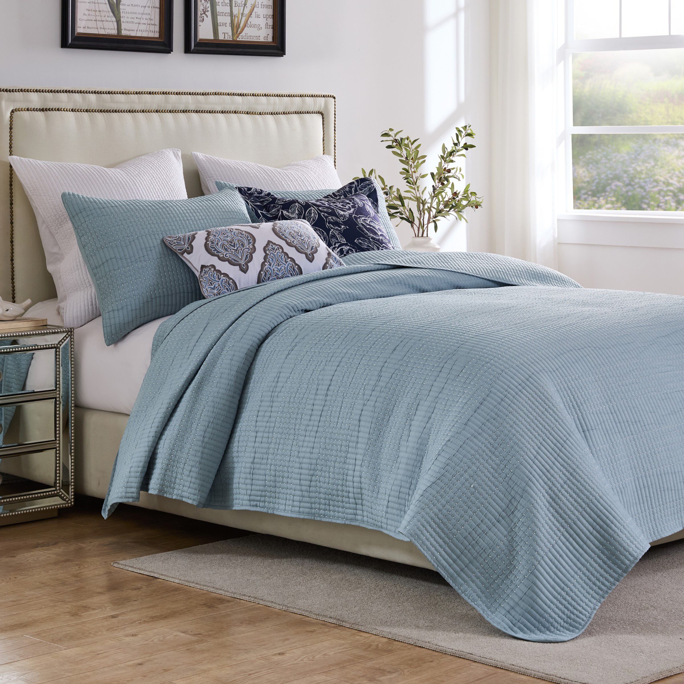 Greenland Home Fashions Cosmo Contemporary Matelassé Coverlet Set, CHAMBRAY, alternate image number 4