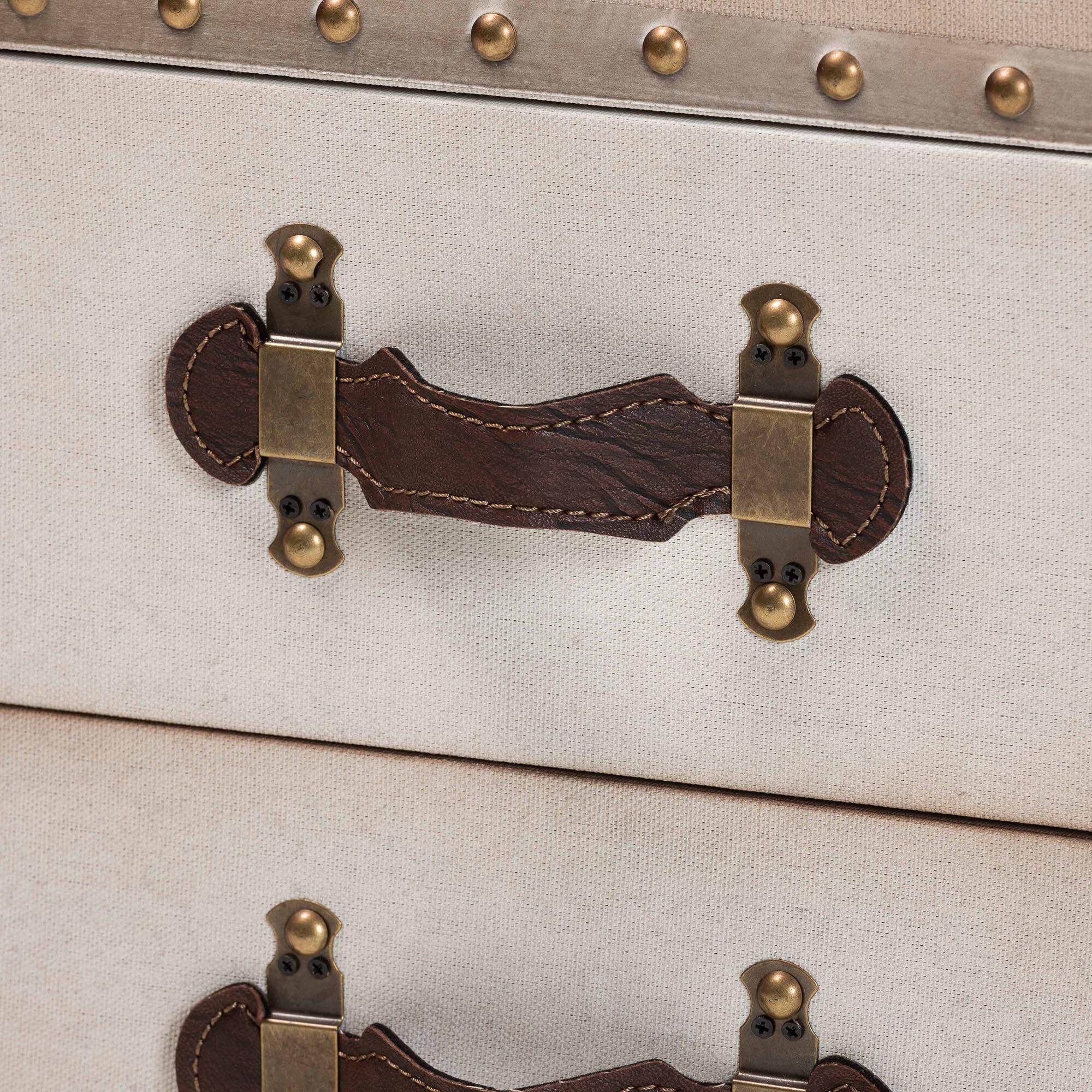 Agatha Vintage Black Canvas 2-Drawer Storage Trunk, BEIGE, alternate image number 6