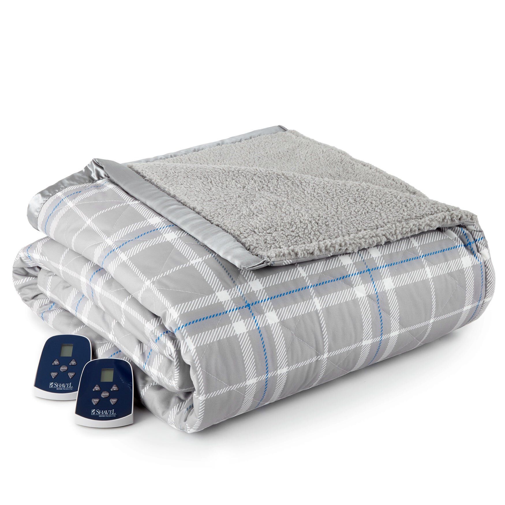Micro Flannel Sherpa Electric Blanket, PLAID GRAY, hi-res image number 0