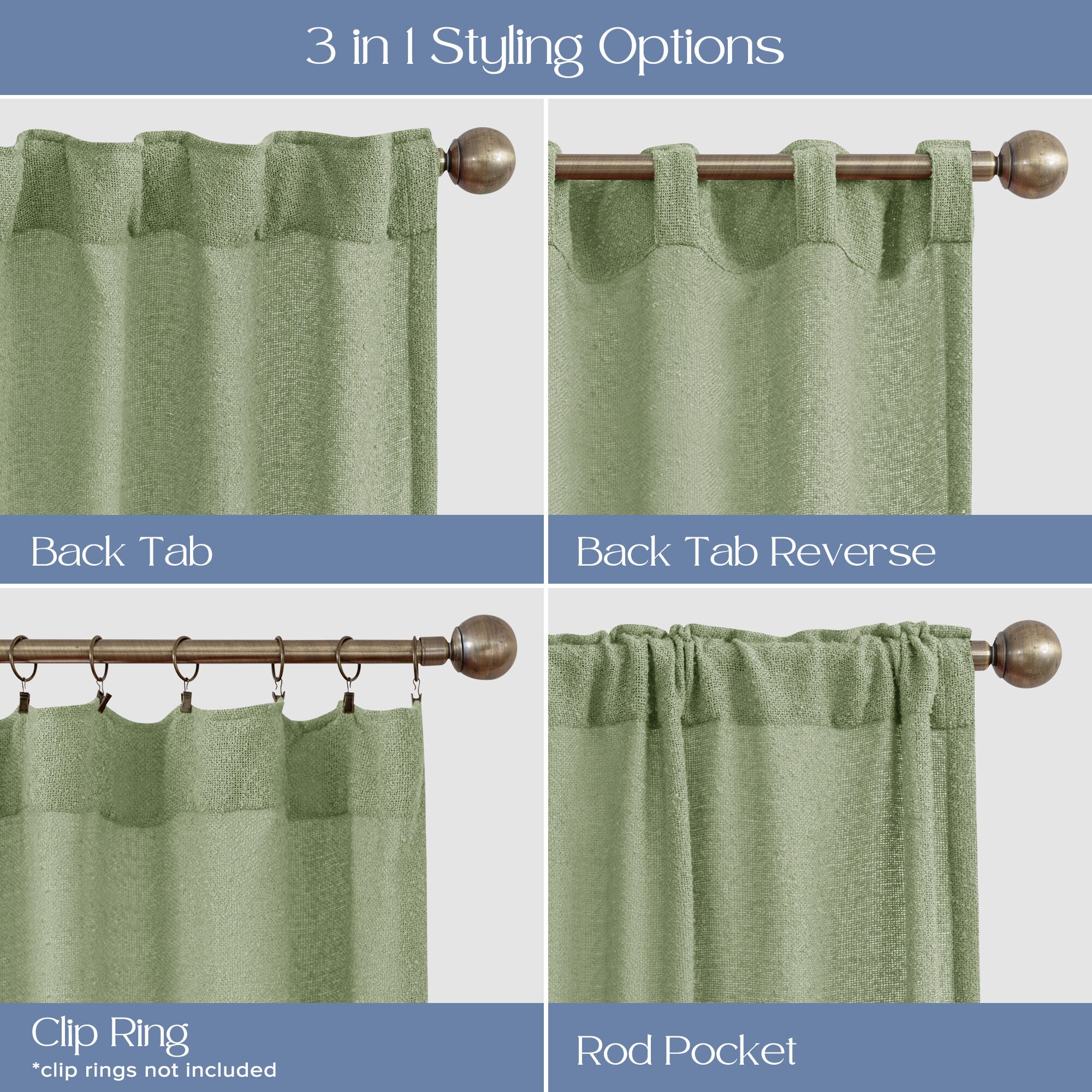 Boucle Sheer Back Tab Single Panel, OLIVE, alternate image number 3