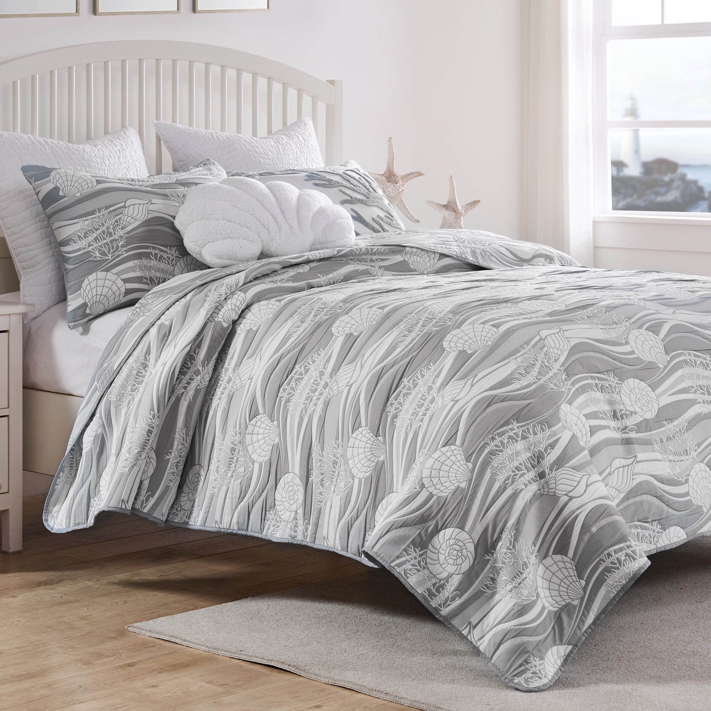 Greenland Home Fashions Dover Reversible Matelassé Coverlet Set, HARBOR GRAY, alternate image number 3