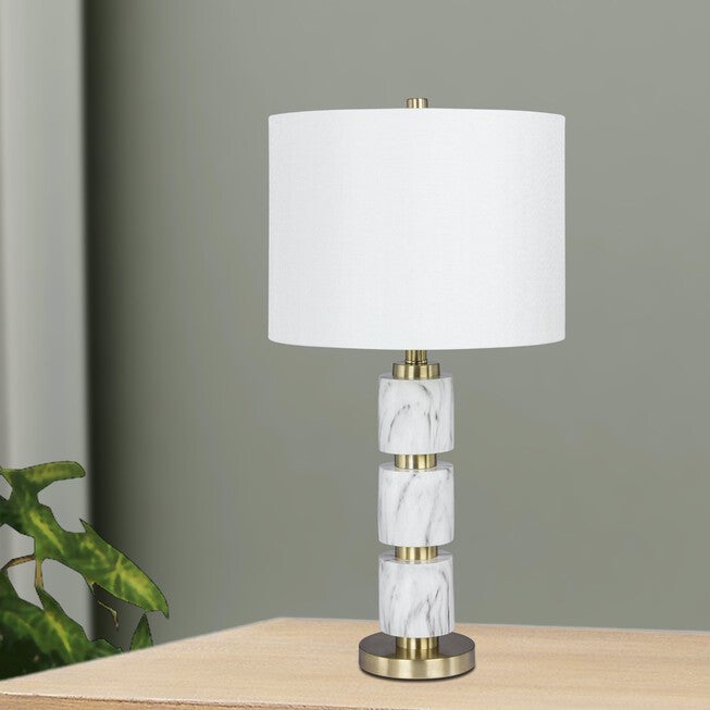 27 inches White Resin & Metal Table Lamp, WHITE MARBLE, hi-res image number 0