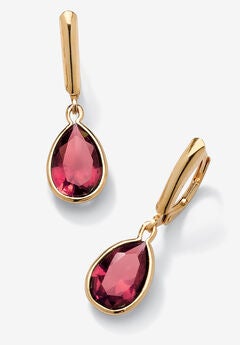 Gold over Sterling Silver Drop EarringsPear Cut Simulated Birthstones