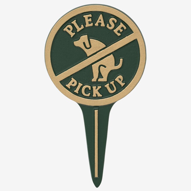 Please Pick Up Dog Courtesy Lawn Stake, GREEN GOLD, hi-res image number 0