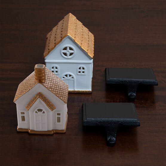 Porcelain House Stocking Holders Gold, Set of 2 Roaman's