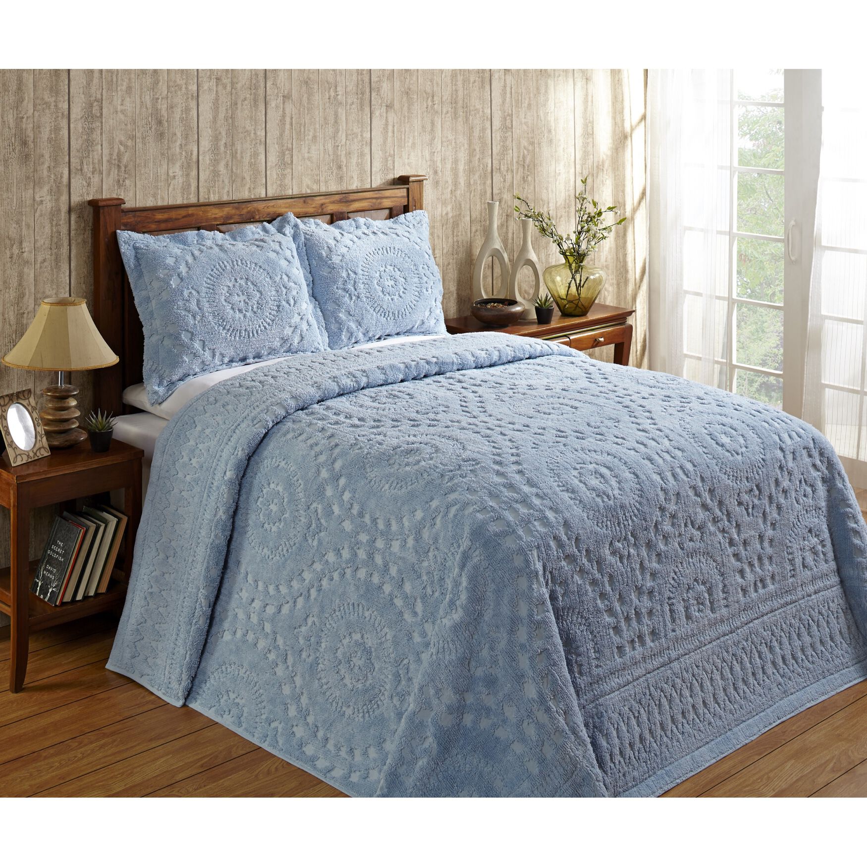 Rio Collection Chenille Bedspread , BLUE, hi-res image number 0