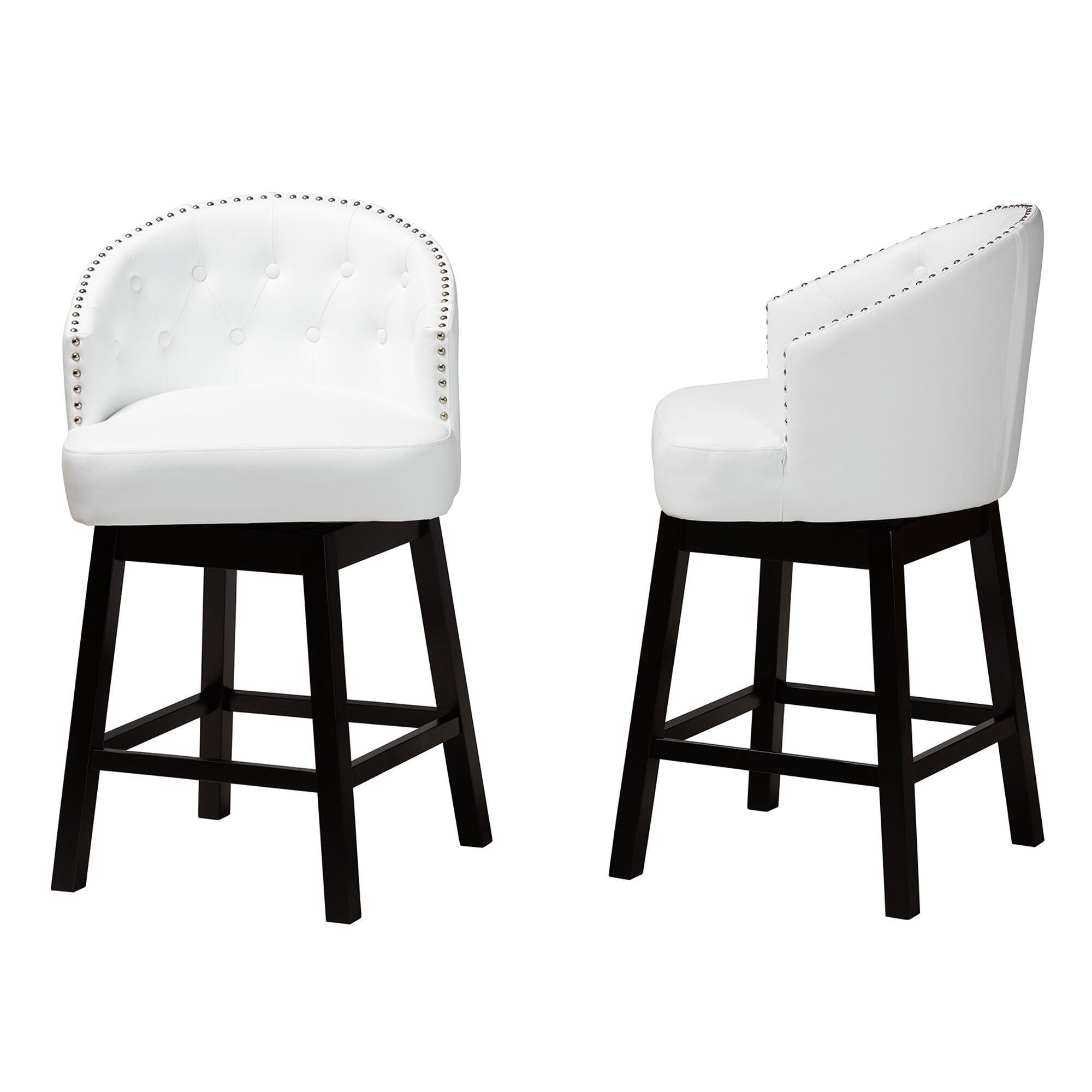 Theron Mid-Century Transitional Black Faux Leather and Espresso Brown Finished Wood 2-Piece Swivel Counter Stool Set, WHITE, alternate image number 4
