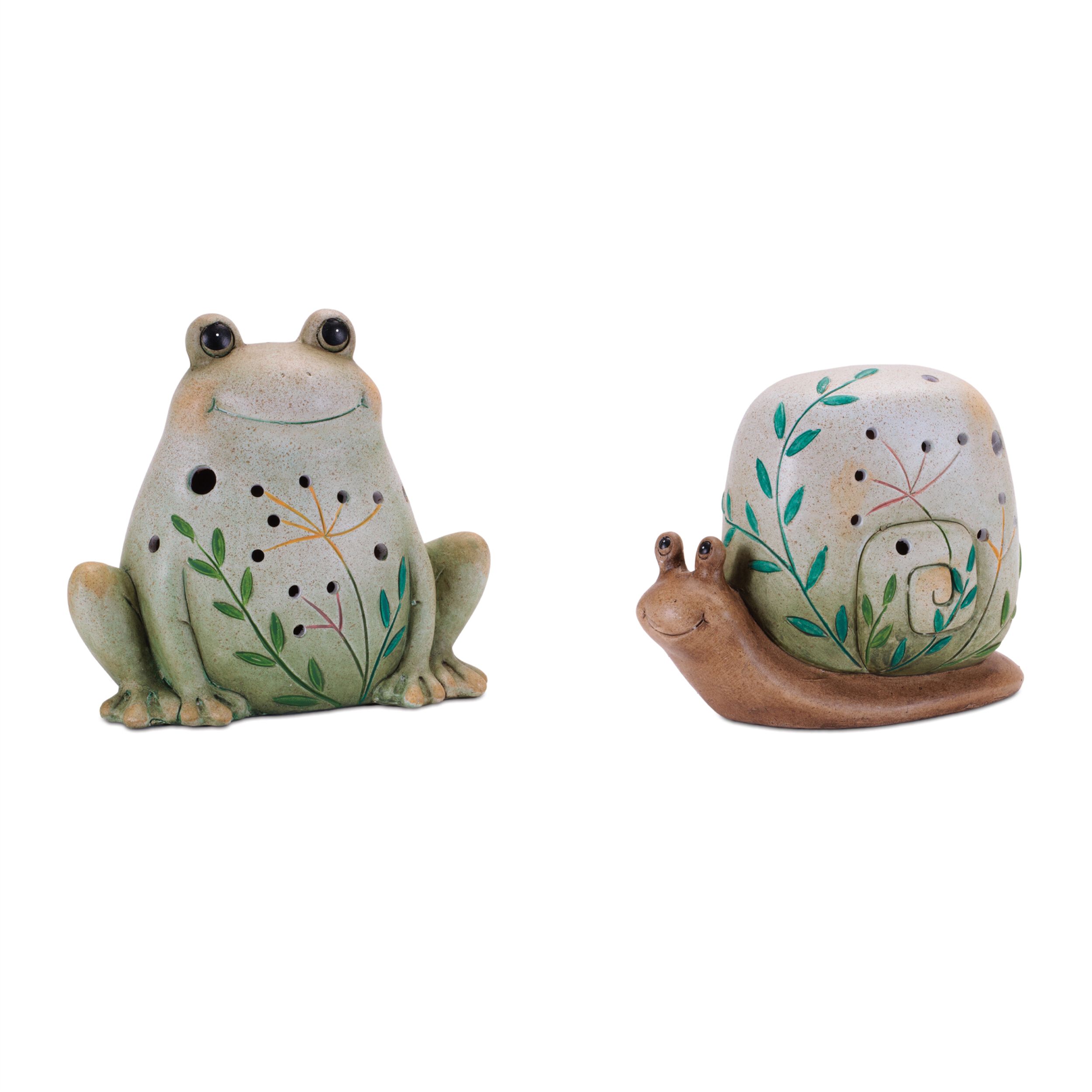 Terra Cotta Frog and Snail Decor Set of 2, GREEN BEIGE, hi-res image number 0