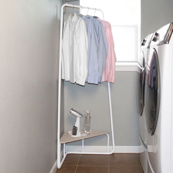 Corner Garment Rack W/Wood Shelf White, , alternate image number null