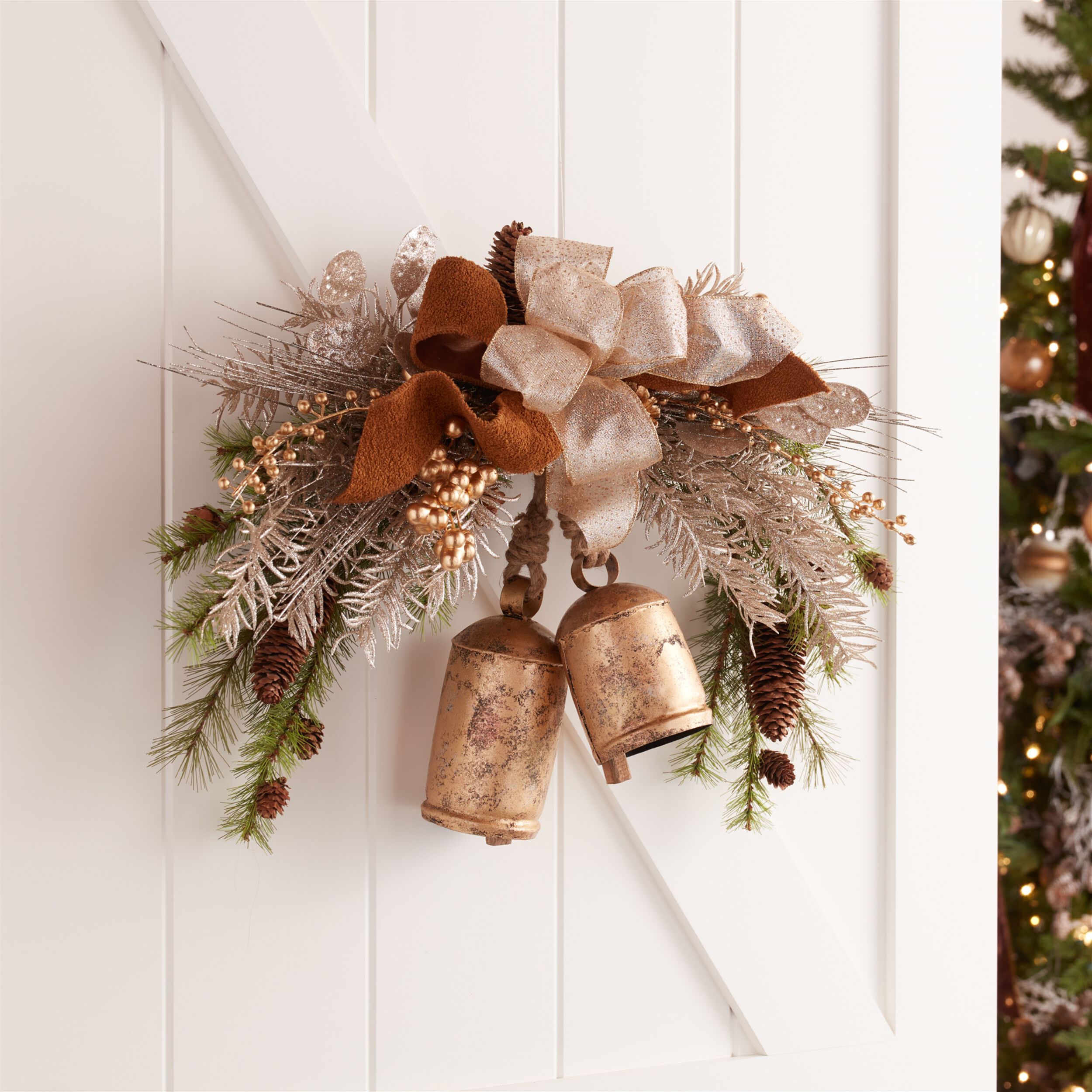 Distressed Metal Bell Ornament (Set of 2), GOLD, alternate image number 1