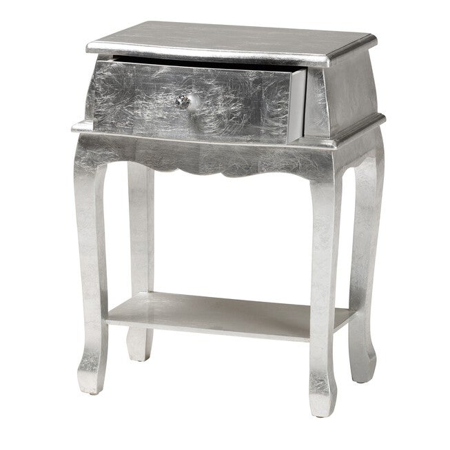 Harriet Classic And Traditional Silver Finished Wood 1-Drawer Nightstand, , on-hover image number 1